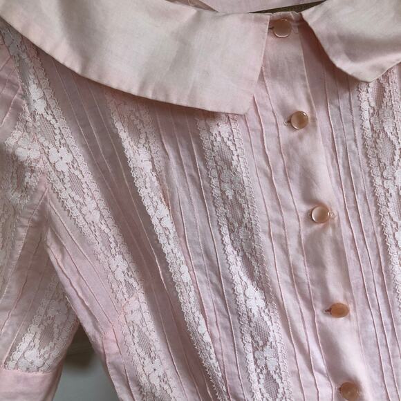 Vintage 1950s Pink Lace Peter Pan Collar Dress Handmade XS/S Praire Cottagecore - Picture 3 of 13